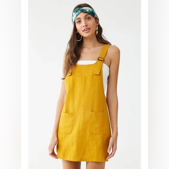 Overall Mini Dress Skirt - Golden Yellow (Mustard) - Picture 1 of 5